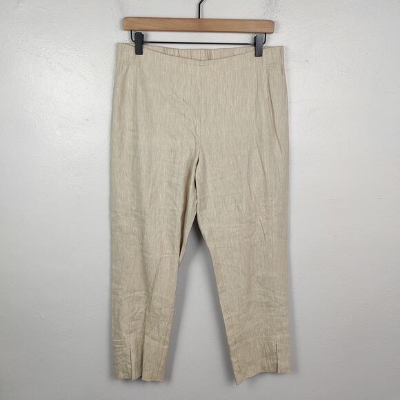 J Jill Linen Stretch Pants Womens Small Beige Ankle Pull On Beachy Preppy - Picture 1 of 8